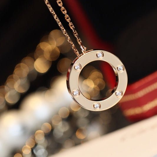 [ECHO ]LOVE NECKLACE 16MM 6 DIAMONDS PINK GOLD