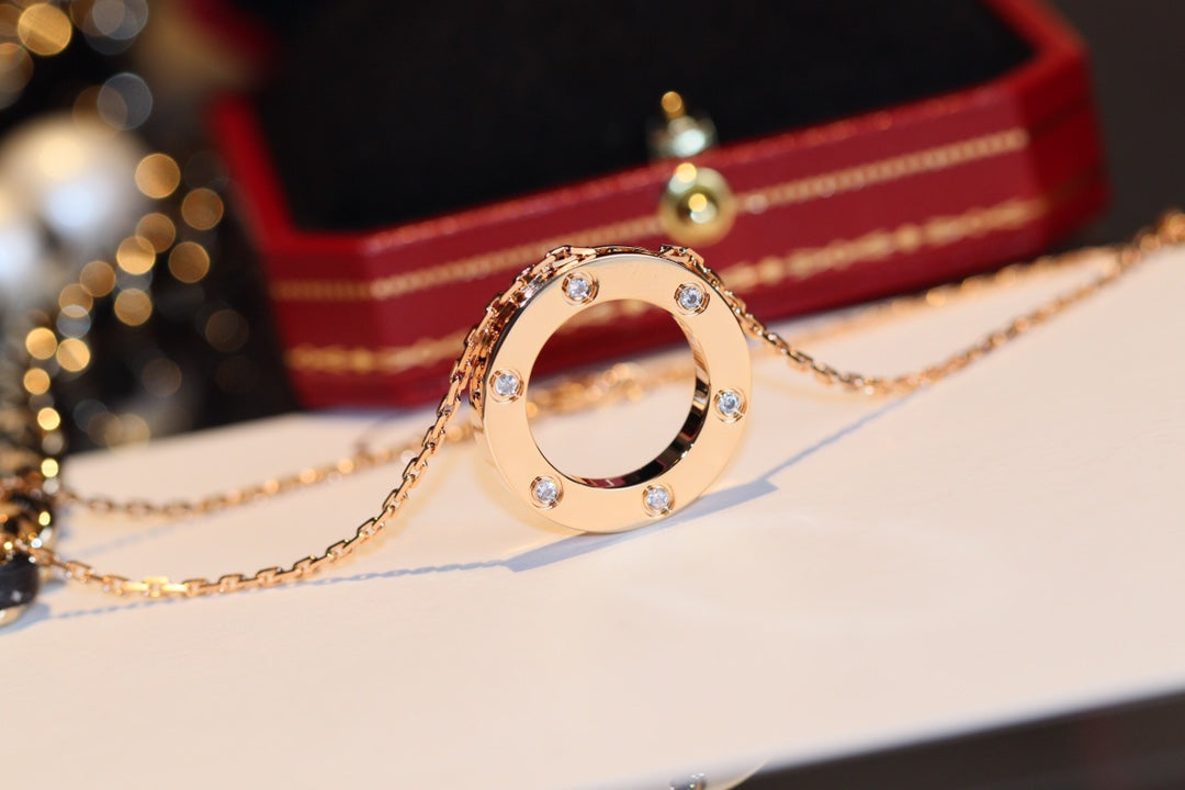 [ECHO ]LOVE NECKLACE 16MM 6 DIAMONDS PINK GOLD