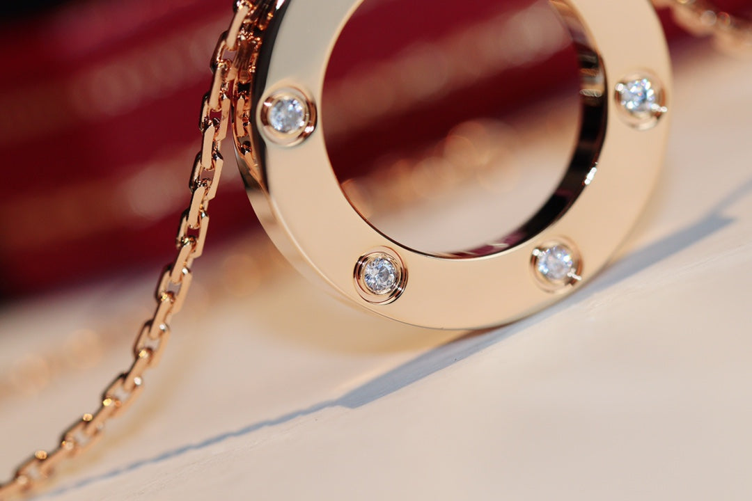[ECHO ]LOVE NECKLACE 16MM 6 DIAMONDS PINK GOLD
