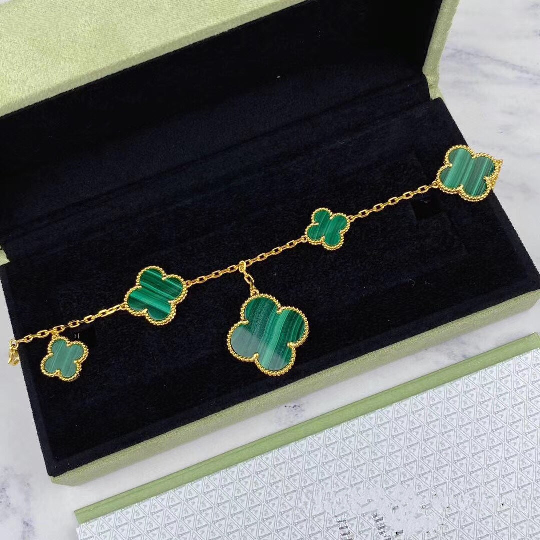 [ECHO ]MAGIC CLOVER MALACHITE GOLD BRACELET 5 MOTIFS