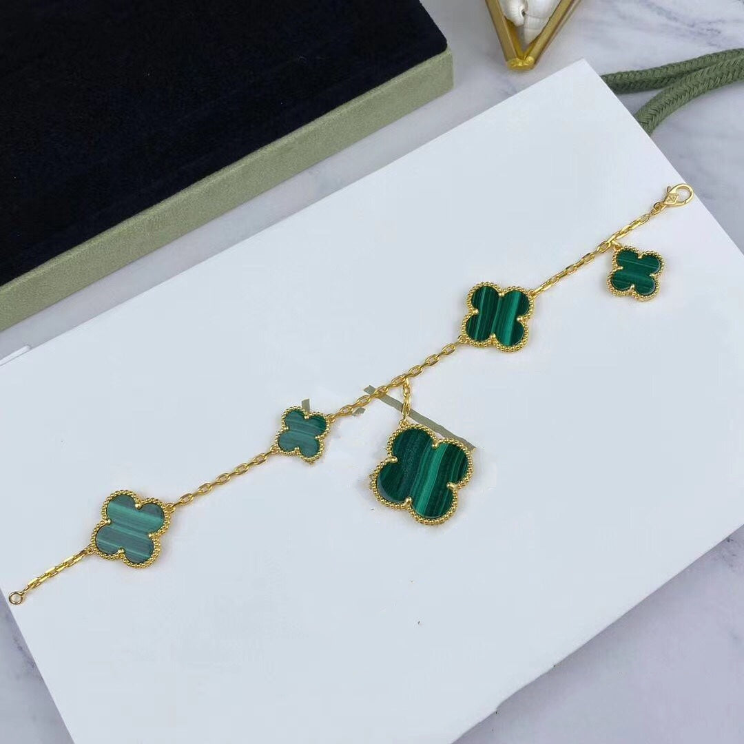 [ECHO ]MAGIC CLOVER MALACHITE GOLD BRACELET 5 MOTIFS