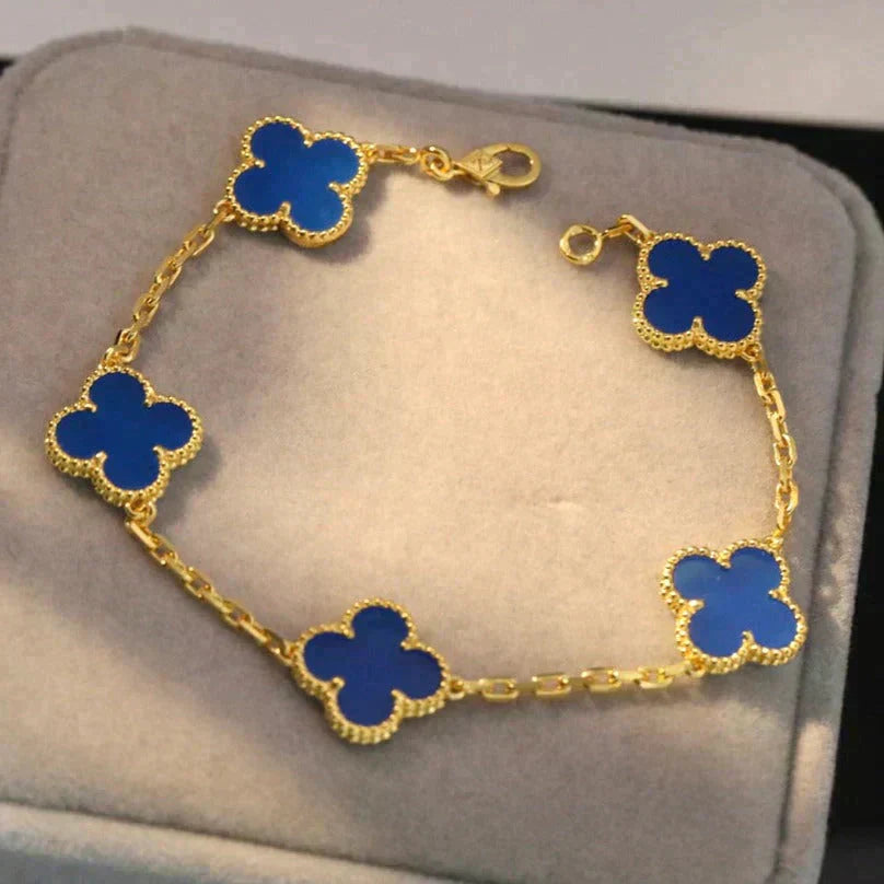 [ECHO ]CLOVER 5 MOTIFS BLUE AGATE BRACELET