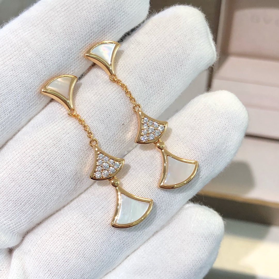 [ECHO ]DREAM EARRINGS 3 MOTIFS DIAMOND MOP PINK GOLD