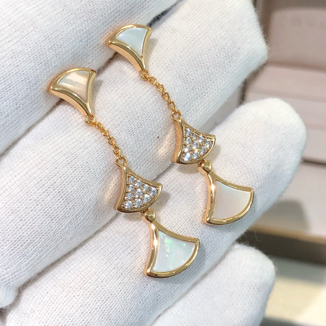 [ECHO ]DREAM EARRINGS 3 MOTIFS DIAMOND MOP PINK GOLD