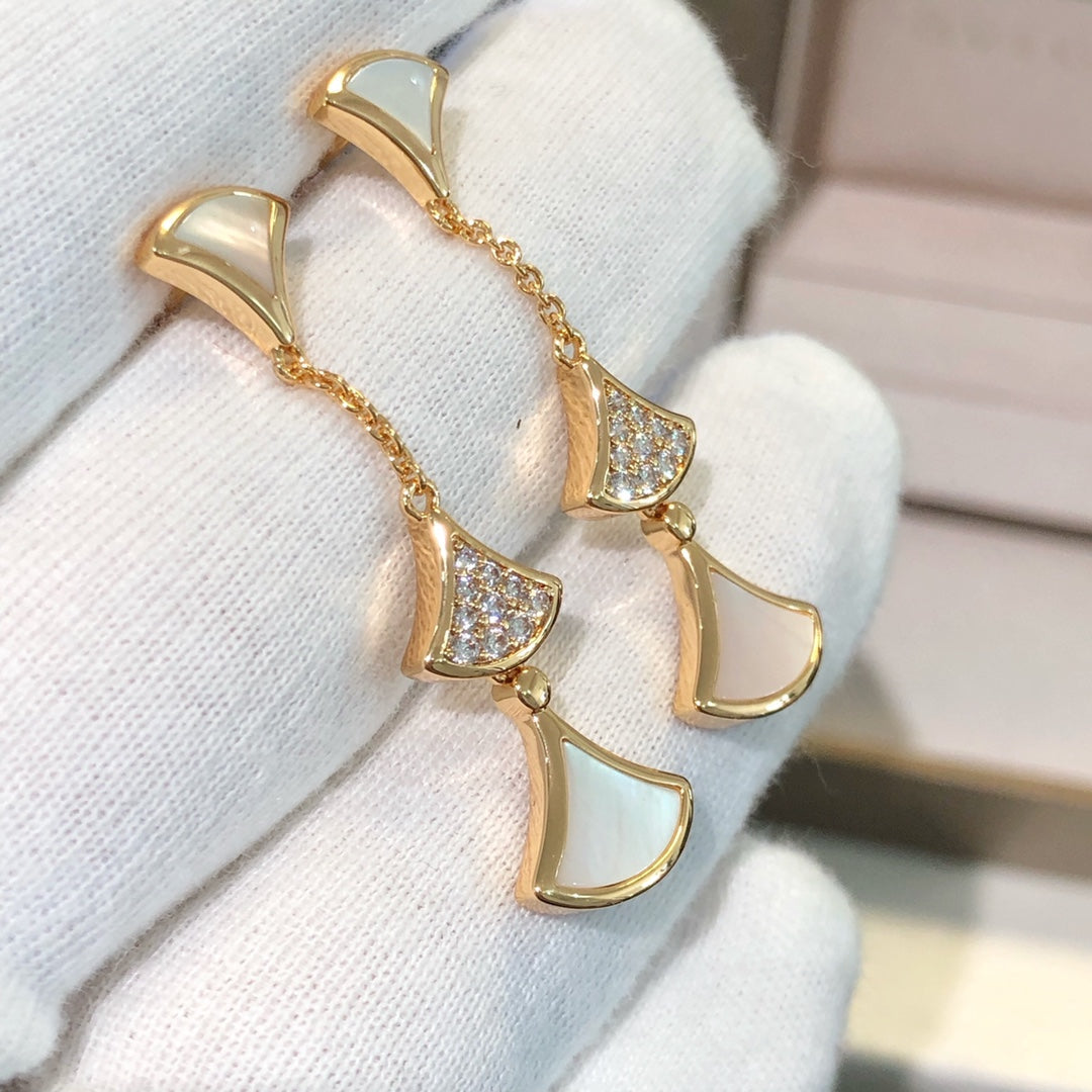 [ECHO ]DREAM EARRINGS 3 MOTIFS DIAMOND MOP PINK GOLD