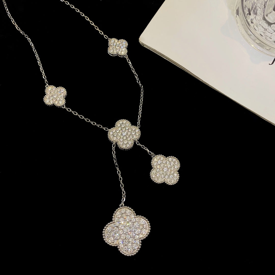 [ECHO ]CLOVER 5 MOTIFS SILVER DIAMONDS NECKLACE