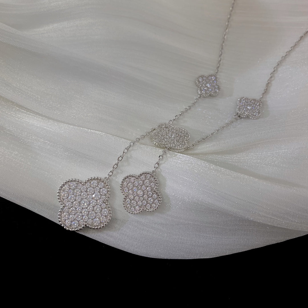 [ECHO ]CLOVER 5 MOTIFS SILVER DIAMONDS NECKLACE