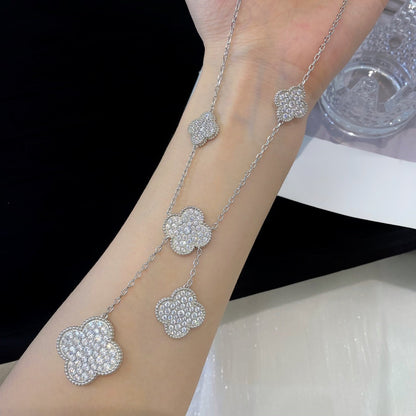 [ECHO ]CLOVER 5 MOTIFS SILVER DIAMONDS NECKLACE