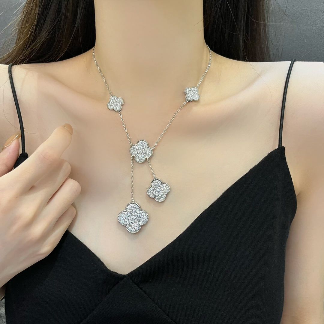 [ECHO ]CLOVER 5 MOTIFS SILVER DIAMONDS NECKLACE