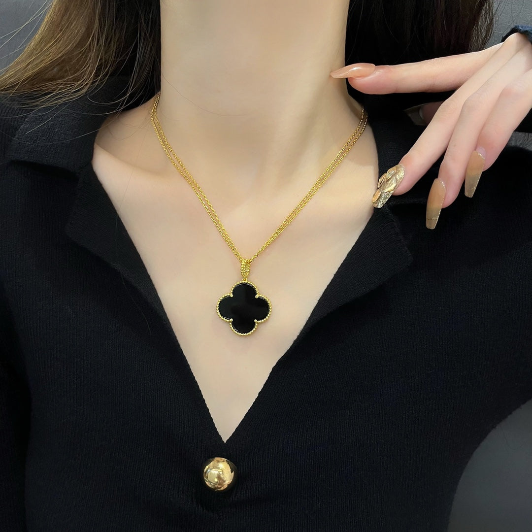 [ECHO ]CLOVER 25MM NECKLACE GOLD ONYX