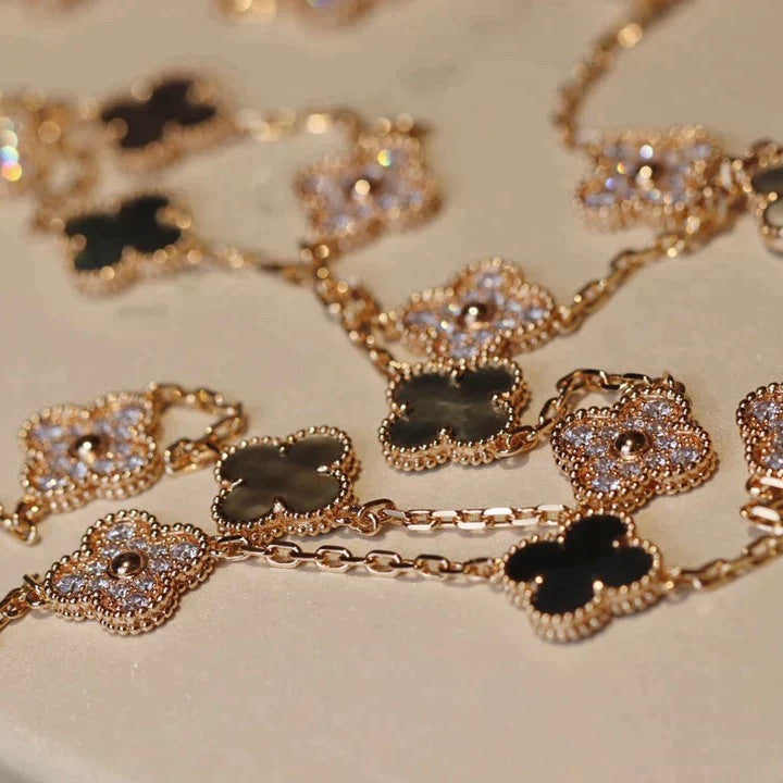 [ECHO ]CLOVER 20 MOTIFS DARK MOP DIAMOND  NECKLACE