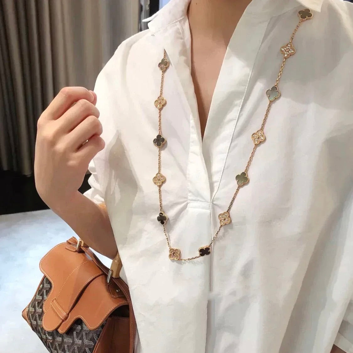 [ECHO ]CLOVER 20 MOTIFS DARK MOP DIAMOND  NECKLACE