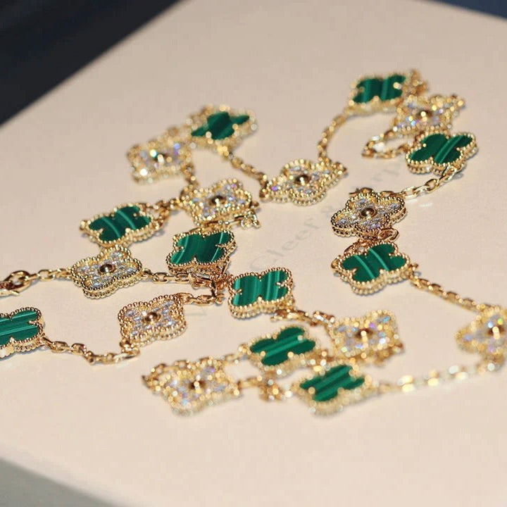 [ECHO ]CLOVER 20 MOTIFS MALACHITE DIAMOND NECKLACE