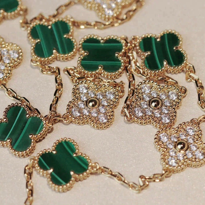 [ECHO ]CLOVER 20 MOTIFS MALACHITE DIAMOND NECKLACE