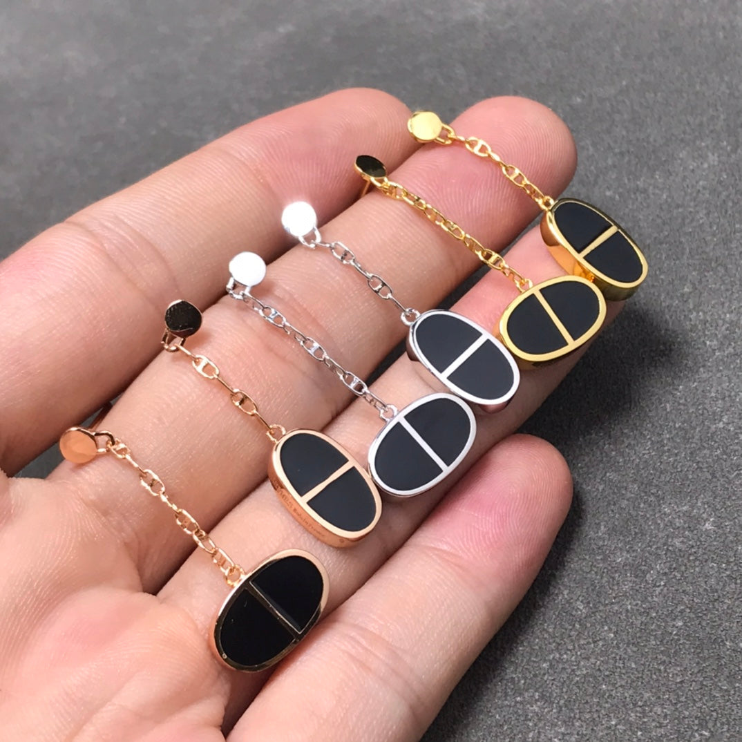 [ECHO ]CHAINE VERSO BLACK CERAMIC SILVER EARRINGS