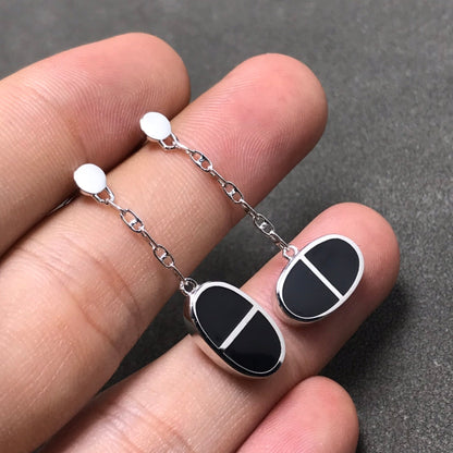 [ECHO ]CHAINE VERSO BLACK CERAMIC SILVER EARRINGS