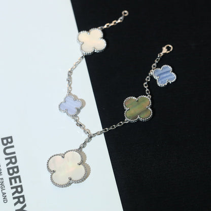 [ECHO ]CLOVER BRACELET 5 MOTIFS MOP CHALCEDONY SILVER