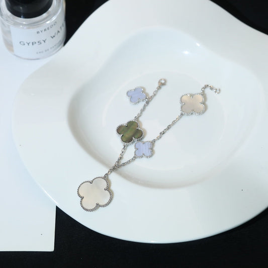 [ECHO ]CLOVER BRACELET 5 MOTIFS MOP CHALCEDONY SILVER