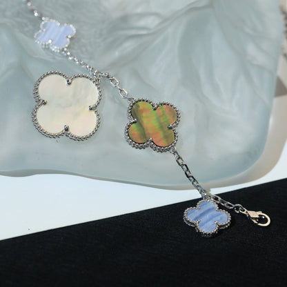 [ECHO ]CLOVER BRACELET 5 MOTIFS MOP CHALCEDONY SILVER