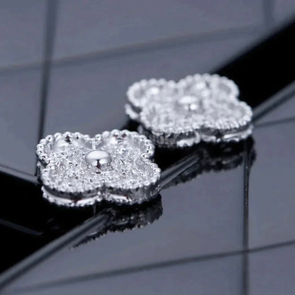 [ECHO ]CLOVER 1 MOTIFS DIAMOND STUD EARRINGS SILVER