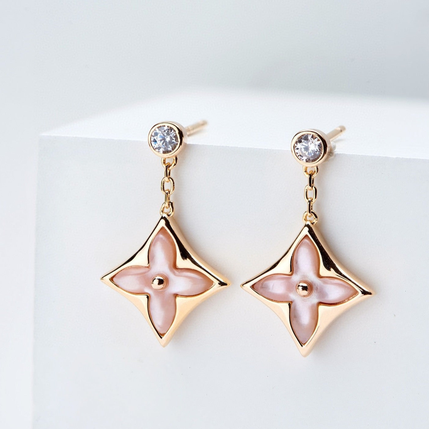 [ECHO ]DOUBLE STAR PINK GOLD MOP DROP EARRINGS