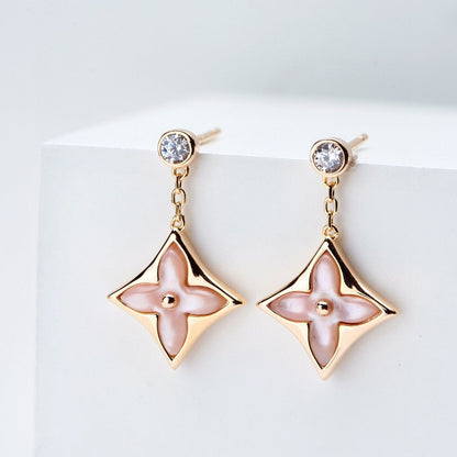 [ECHO ]DOUBLE STAR PINK GOLD MOP DROP EARRINGS