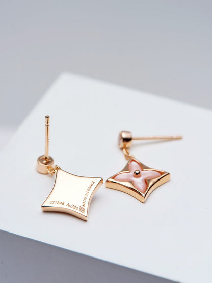 [ECHO ]DOUBLE STAR PINK GOLD MOP DROP EARRINGS
