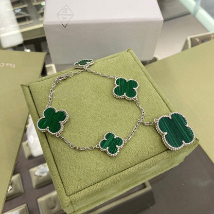 [ECHO ]CLOVER 5 MOTIFS SIVLER MALACHITE BRACELET
