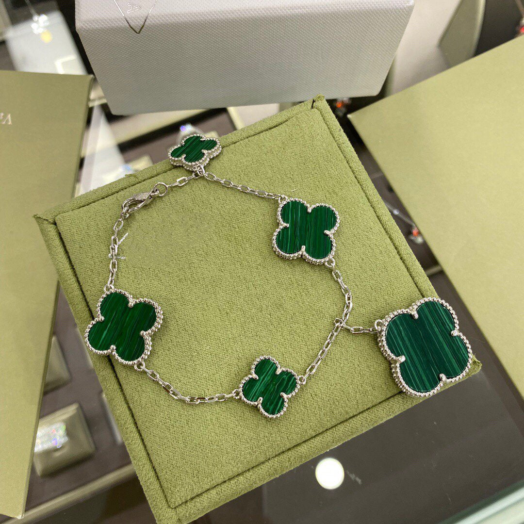 [ECHO ]CLOVER 5 MOTIFS SIVLER MALACHITE BRACELET