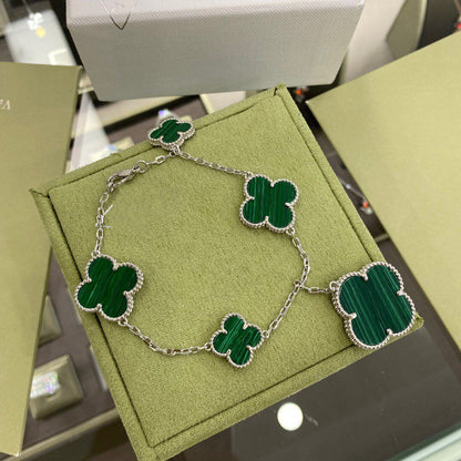 [ECHO ]CLOVER 5 MOTIFS SIVLER MALACHITE BRACELET