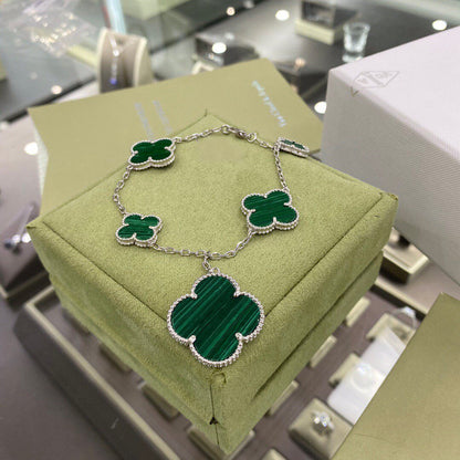 [ECHO ]CLOVER 5 MOTIFS SIVLER MALACHITE BRACELET