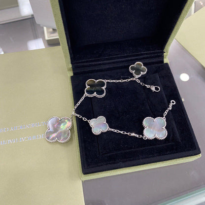 [ECHO ]CLOVER 5 MOTIFS SIVLER DARK MOP BRACELET