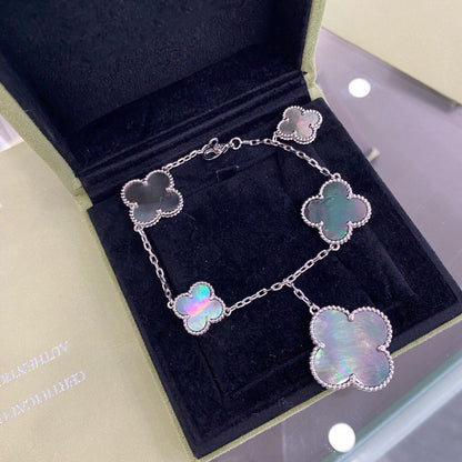 [ECHO ]CLOVER 5 MOTIFS SIVLER DARK MOP BRACELET