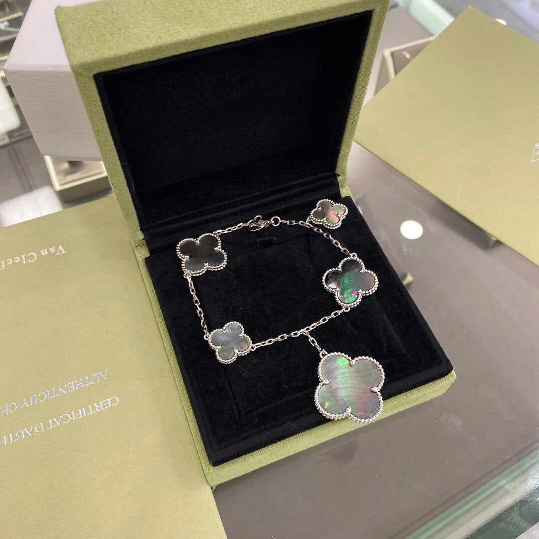 [ECHO ]CLOVER 5 MOTIFS SIVLER DARK MOP BRACELET