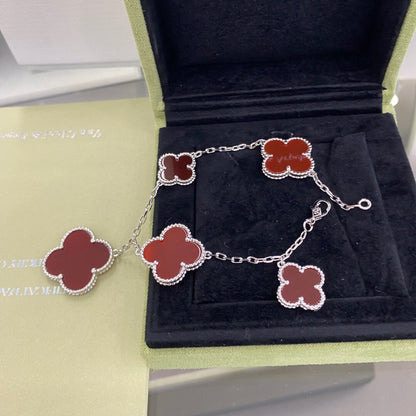 [ECHO ]CLOVER 5 MOTIFS SIVLER CARNELIAN BRACELET