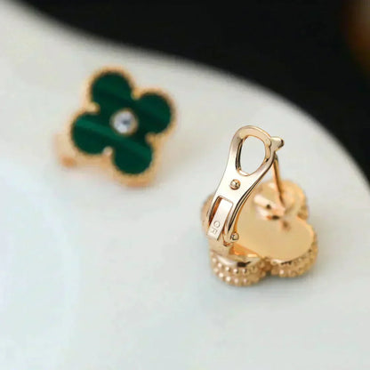 [ECHO ]CLOVER MEDIUM 1 MOTIFS MALACHITE DIAMOND EARRINGS