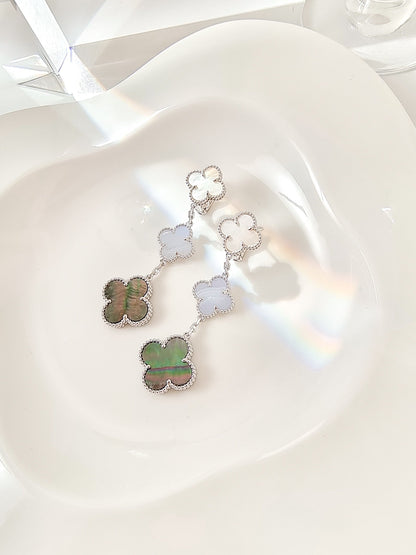 [ECHO ]CLOVER 3 MOTIFS CHALCEDONY DARK MOP SILVER EARRINGS
