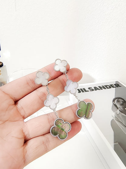 [ECHO ]CLOVER 3 MOTIFS CHALCEDONY DARK MOP SILVER EARRINGS