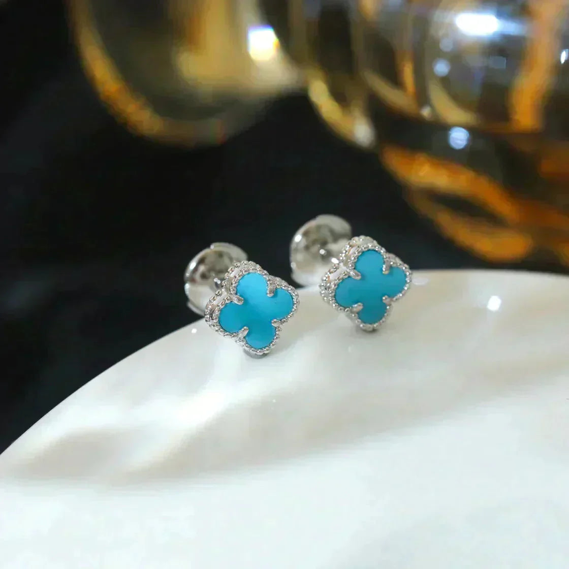 [ECHO ]CLOVER MINI 9.5MM ONYX STUD EARRINGS SILVER