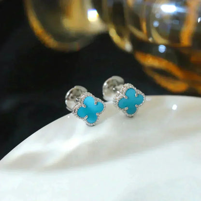[ECHO ]CLOVER MINI 9.5MM ONYX STUD EARRINGS SILVER