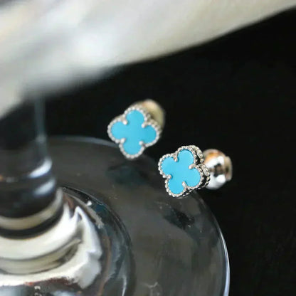 [ECHO ]CLOVER MINI 9.5MM ONYX STUD EARRINGS SILVER