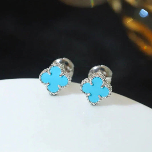 [ECHO ]CLOVER MINI 9.5MM ONYX STUD EARRINGS SILVER