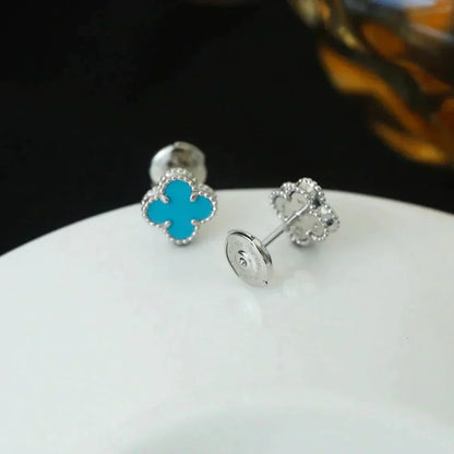 [ECHO ]CLOVER MINI 9.5MM ONYX STUD EARRINGS SILVER