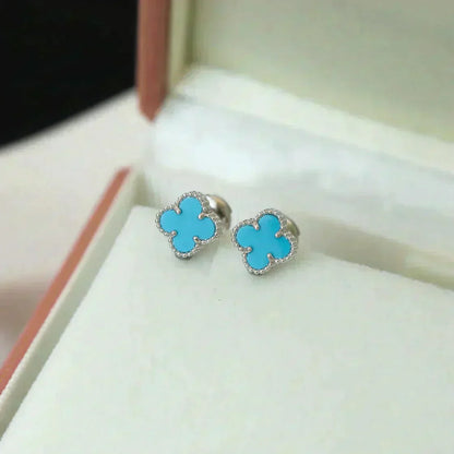 [ECHO ]CLOVER MINI 9.5MM ONYX STUD EARRINGS SILVER