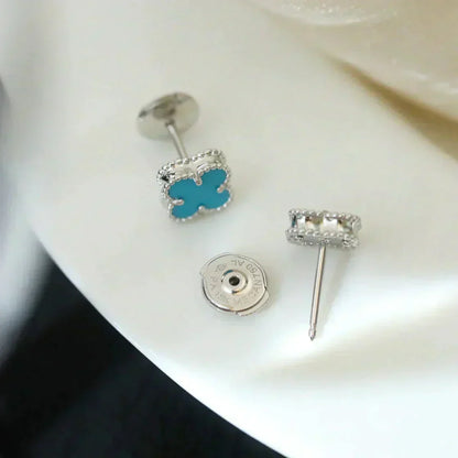 [ECHO ]CLOVER MINI 9.5MM ONYX STUD EARRINGS SILVER