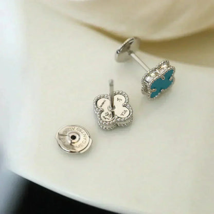 [ECHO ]CLOVER MINI 9.5MM ONYX STUD EARRINGS SILVER