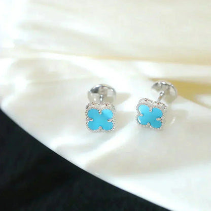 [ECHO ]CLOVER MINI 9.5MM ONYX STUD EARRINGS SILVER