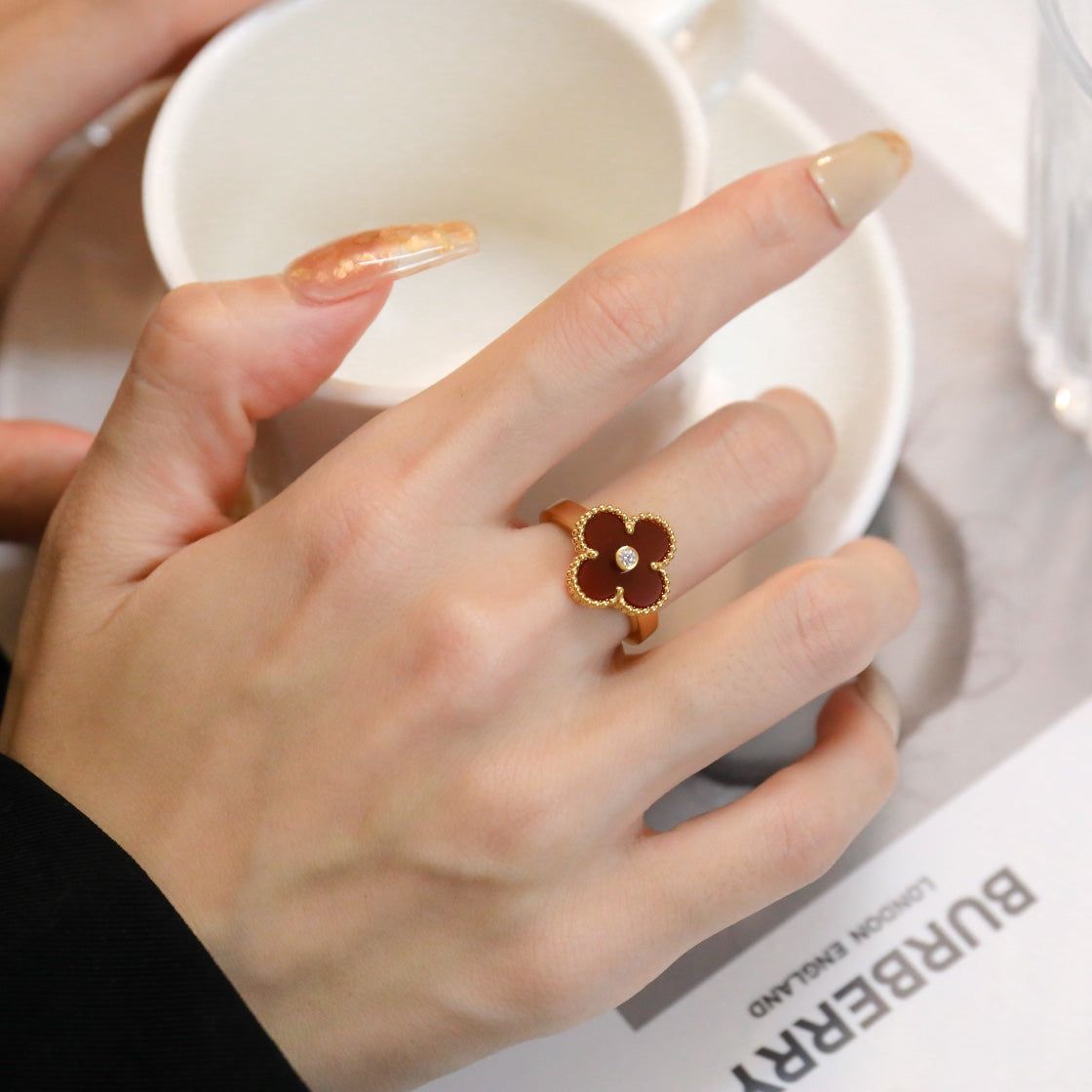 [ECHO ]CLOVER CARNELIAN RING ROSE GOLD DIAMOND