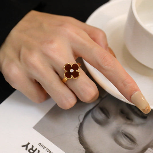 [ECHO ]CLOVER CARNELIAN RING ROSE GOLD DIAMOND