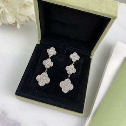 [ECHO ]CLOVER 3 MOTIF DIAMOND SILVER DROP EARRINGS
